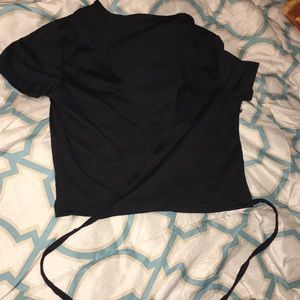 Wrap around black cropped v neck